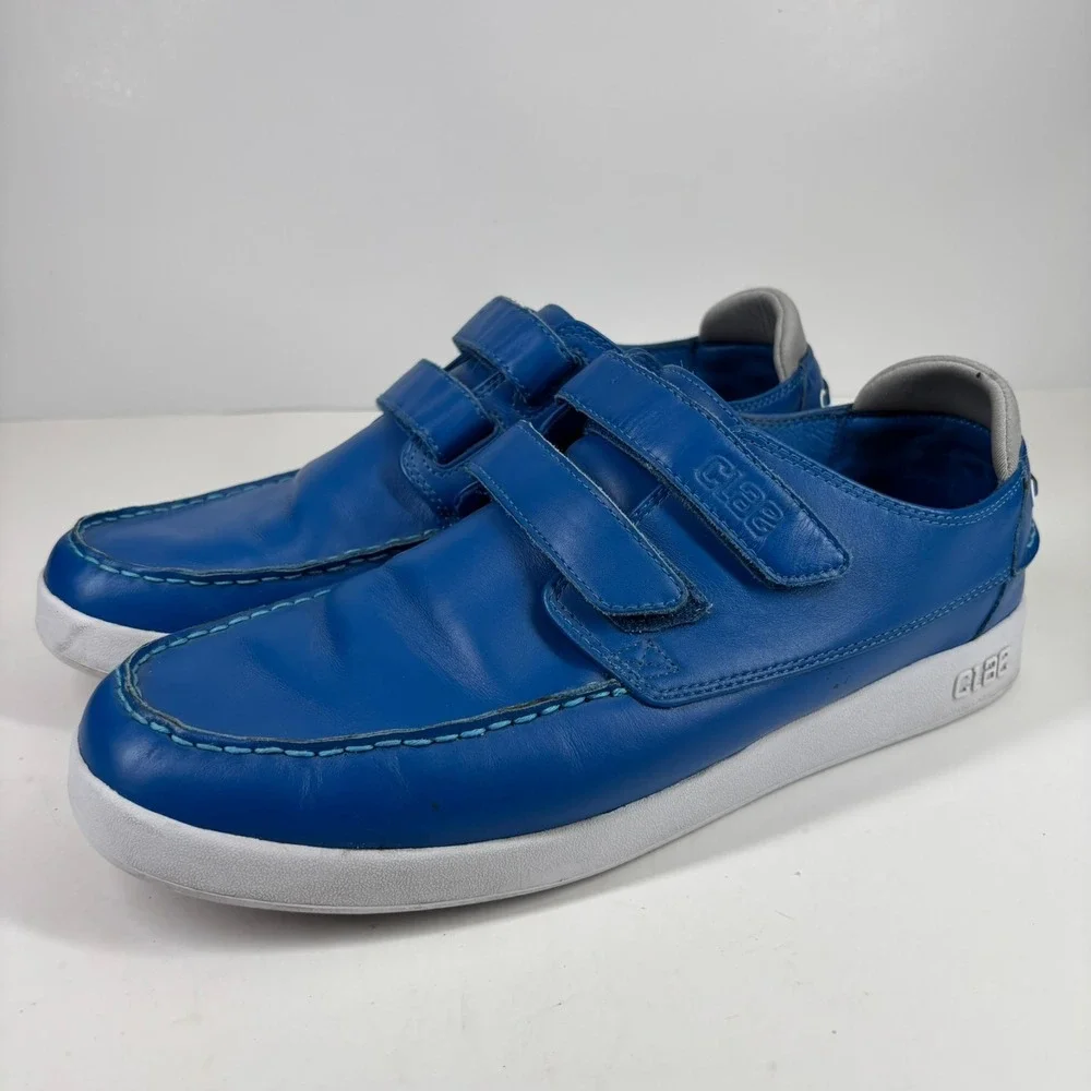 CLAE Cousteau Men's 12 Royal Blue Leather Double-Strap Moc-Toe Boat Shoe Sneaker